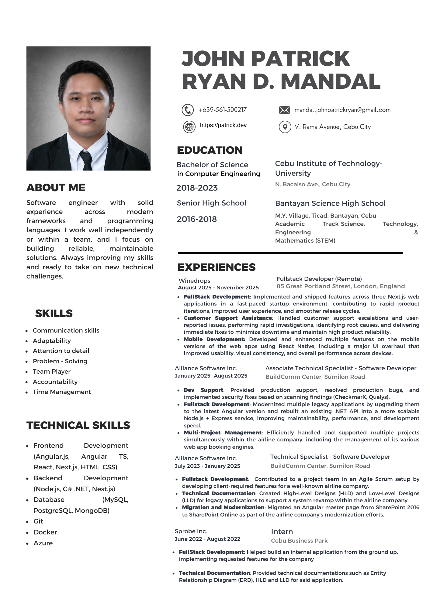 John Patrick Ryan Mandal Resume